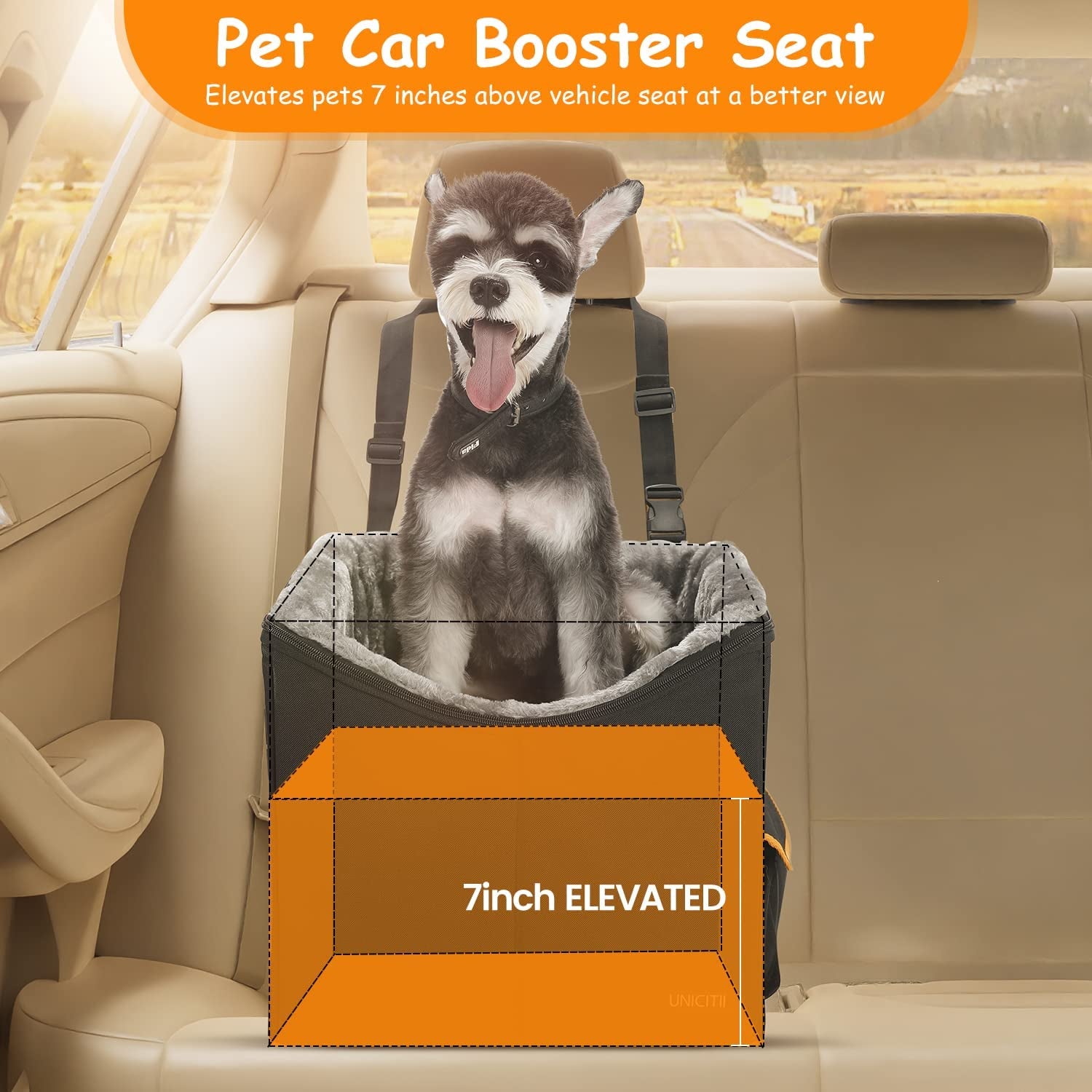 Dog Car Seat for Small Dogs, Elevated Dog Booster Seat Pet Travel Carrier Bed for Car with Adjustable Straps Pet Car Booster Seat for Small Dogs Cats